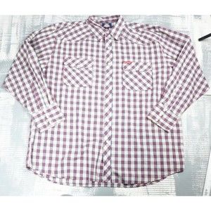 Dickies Shirt Mens Extra Large Pearl Snap western plaid check long sleeve red